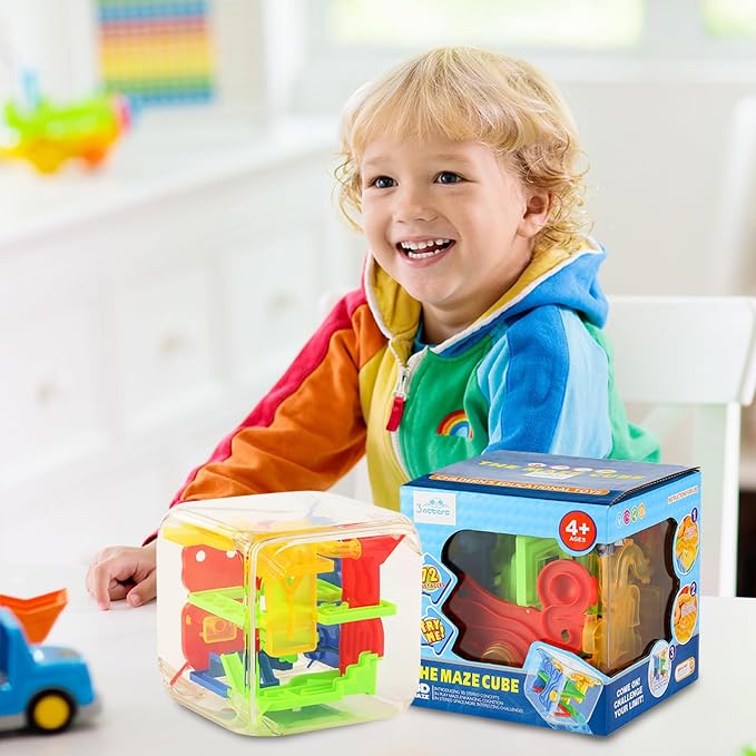 3 Otters 3D Puzzle Maze Cube, 5 Inch 72 Obstacles Brain Teaser | Interactive Sphere Maze Game for Developing Focus, Problem-Solving, Classroom Prizes, Travel, and Educational Gifts