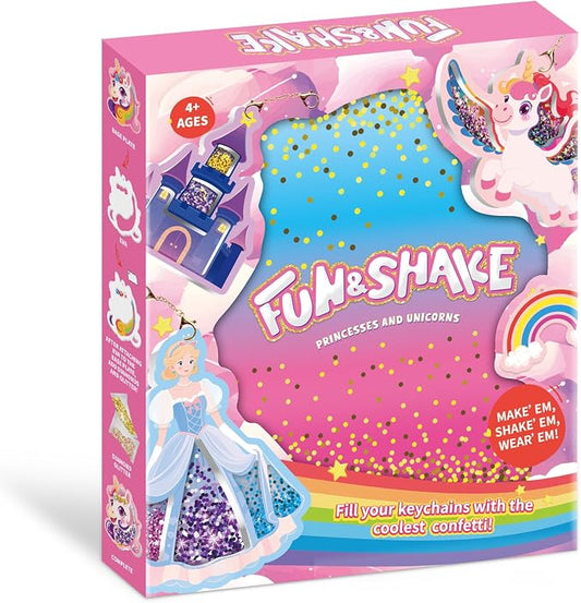 DIY Glitter Craft Kit with Keychains - Mess-Free Arts and Crafts for Kids Ages 4-8, Fun Shake-It Activity, Creative Travel Toys, Party Favors & Birthday Gifts for Girls 4-9