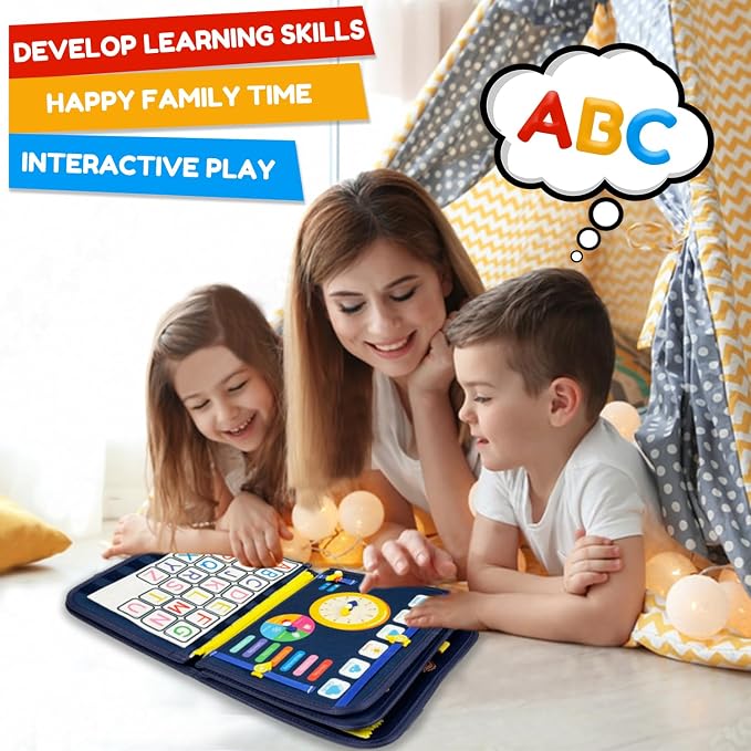 Toddler Busy Board Montessori Toys – Sensory Busy Book, Educational Learning Travel Toy for Airplane & Car, Keeps Toddlers Entertained, Birthday Gifts for Toddler Boys Girls (Blue/P8)