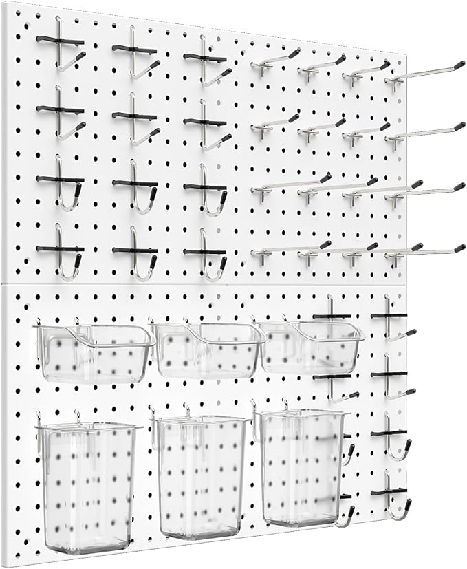 Peg Board Kit, Includes Pegboard and Accessories,with Hooks and Bins,Peg Board Wall Organizer for Office,Ornaments Display,Crafts Organization (66, White)