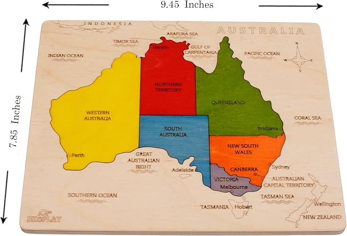 Australia Map Wooden Jigsaw Puzzle for Kids | 6 Puzzle Pieces | Learning & Educational Toy Gift for Boys & Girls Ages 3 Years and Above