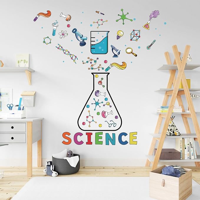 LHIUEM Science Biology Lab Backdrop Wall Decal Steam Bulletin Board Sticker | Science Education Wall Mural Decorations Funny Science Classroom Decor Scientific Method Poster for Kids Classroom Laboratory