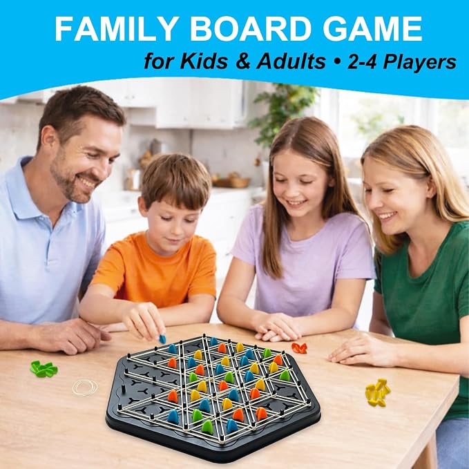Strategy Board Game for Family Game Night - Fun Triangle Rubber Band Games for Kids Ages 6 and Up - Logic Challenge for 2-4 Players