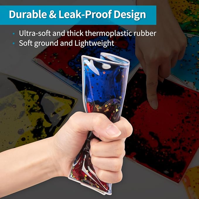 Art3d Square Sensory Fidget Multicolor Liquid Motion Tiles, 6" x 6", 6-Pack | Lightweight, Boost Focus, Relieve Anxiety, Eco-Friendly, Varied Colors & Shapes, Suitable for Kids, Toddlers & Teens