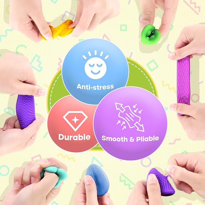 Squishy Fidget Toy Kids Toddlers: 12Pcs Soft Textured Sensory Toys for ADHD | Sensory Fidget Toys for Autistic Children, Classroom Calming Fidgets for Autism, Baby Travel Essential Squeeze Gifts Girl Boy