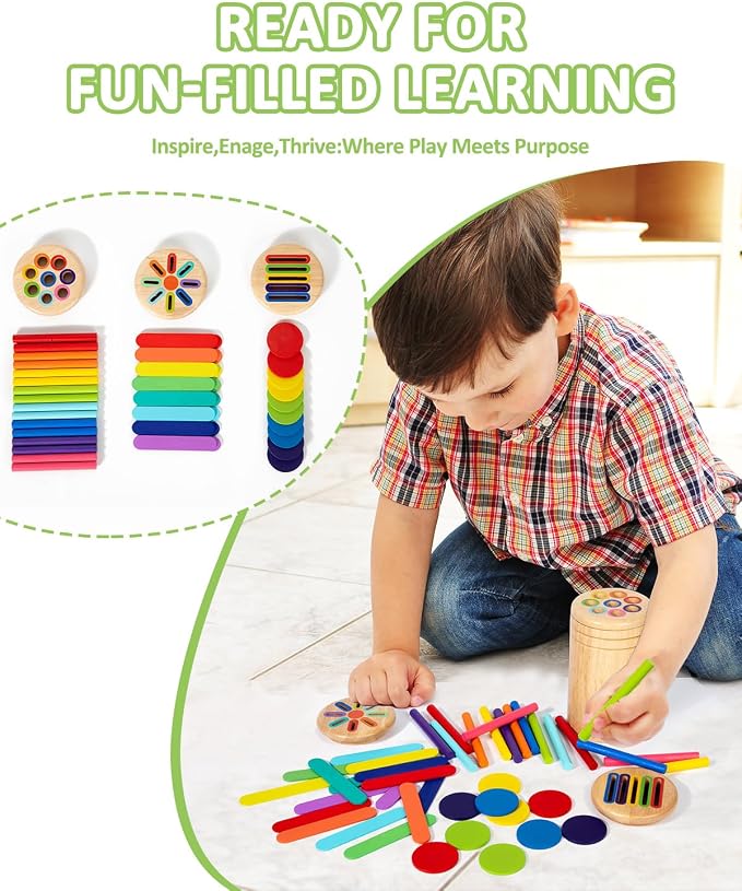 Wooden Sorting Toy for Toddlers 1-3 - Fine Motor Skills Toys,3 in 1Baby Coin Bank & Color Matching Game - Sensory Educational Toy for Boys Girls Travel Activities