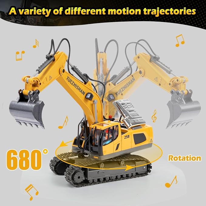 KidsFaves Remote Control Excavator Toys for Boys Turns 680-degree 2 Batteries Metal Shovel Lights/Sounds Construction Toys Birthday Gifts Boy Toys for 3 4 5 6 7 8 Years Old | RC Excavator with 680° Rotating Cab, Full Function Remote Control Constructio...