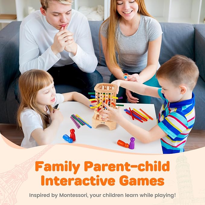Montessori Wooden Board Game, Colorful Sticks Educational Toy for 3-6 Year Old Kids, Fine Motor Skills Toys, Family Travel Game for 3+ Year Olds, Birthday Gift for Boys and Girls