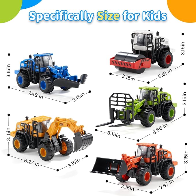 Construction Truck Toys for Toddlers | 5Pcs Push Go Tractor Toys, Sandbox Excavator Toys, Christmas Birthday Gifts for 3 4 5 6 Year Old Boys Girls