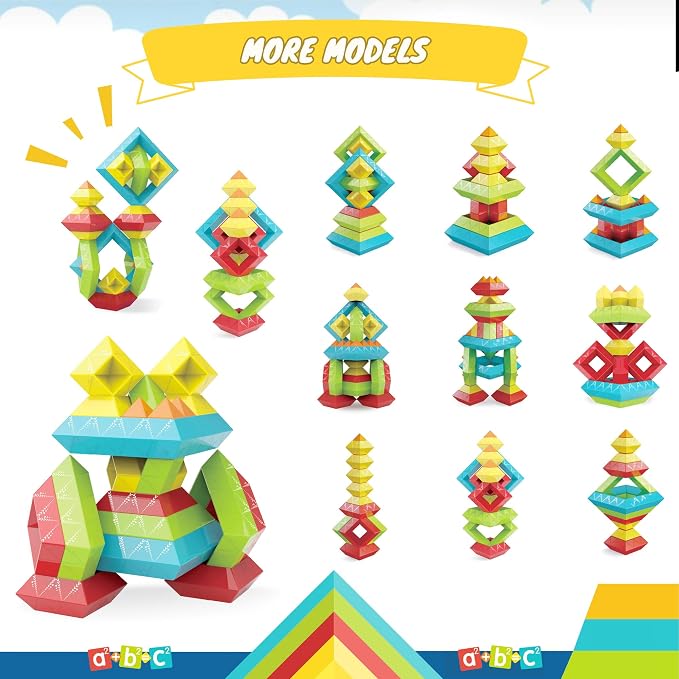 40Pcs Building Blocks Toys for Ages 3 4 5 6 Toddlers,Pyramid Stacking Toys,3D Montessori Preschool Learning Blocks for Kids,STEM Sensory Toy Gifts for 2-4 Years Old Boys Girls,Plastic Storage Box Set