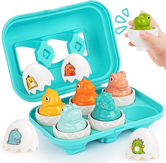 Matching Egg Toy 6 Pcs Develops Toddlers' Color & Shape Recognition Skills | Easter Basket Gift for Boys & Girls, Montessori Travel Toy for Kids 1-3, Fun Sorting Puzzle for Daily Early Education