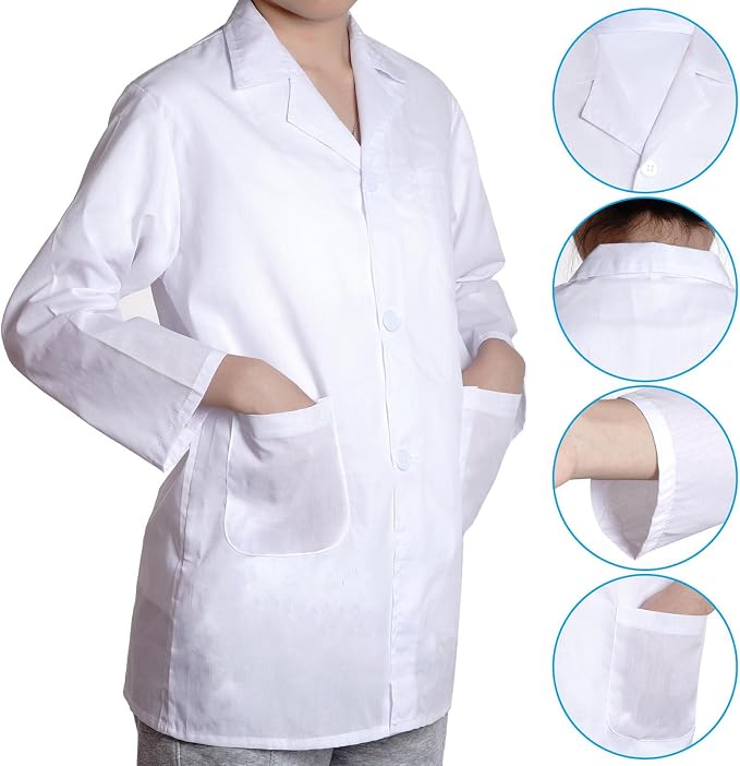 Doctor Scientist Costume Kids Lab Coat and Goggles Children Dress Up Kit with ID Card Magnifying Glass for Halloween