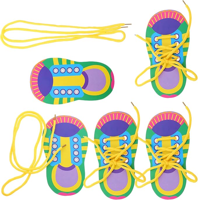 NUOBESTY Shoe Tie Practice for Kids Shoe Tying Practice Board Shoelace | Threading Teaching Toys Learn to Tie Shoelaces Toddlers Preschool Learning Toys Fine Motor Skills Early Educational, 5 Sets