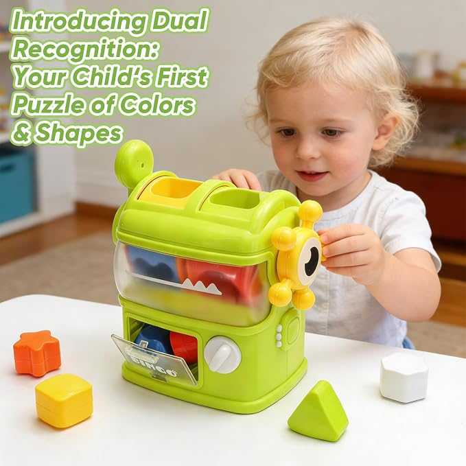 Shape Sorter Toys for Kids 1 2 3 Years Old, Sensory Learning Montessori Toy | Green, Interactive, Color Matching & Sorting, Learning STEM Toy for Boys Girls Birthday Gift