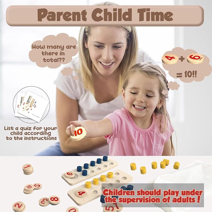 Counting Peg Board Montessori Toys for Kids Aged 3 4 5 6 Years Old, Montessori Math Manipulatives Materials Wooden Preschool Learning Number and Counting Games for Home School Classroom Teaching