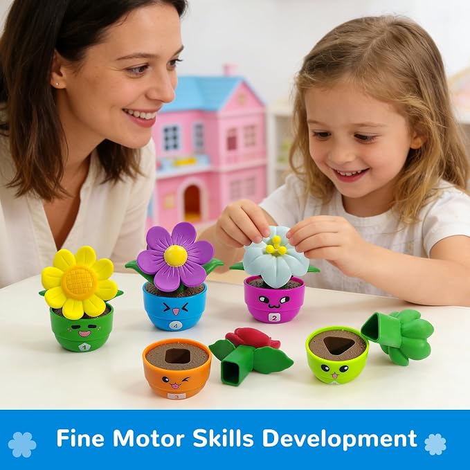 Flower Garden Toddler Toys, Kids Gardening Building Toy, Color Shape Sorting & Matching Game, Montessori Stacking Sensory Learning Toys, 2 Year Old Girl Birthday Gift