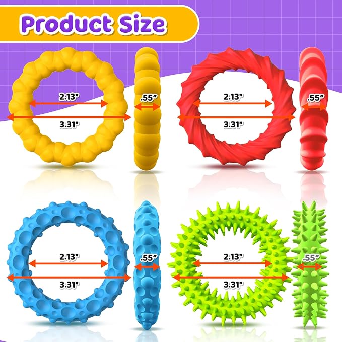 Sensory Toys Fidget Prizes for Kids Adults Autism 4 Pack Stretchy Bracelets | Textured Treasure Prizes Classroom Squishy Fidgets for Stress, Special Needs for Autistic Boys Girls Stocking Stuffers Gifts
