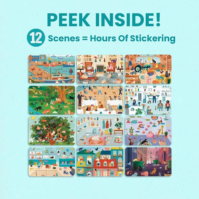 Cupkin Hello Cats Coloring & Sticker Activity Book | 500+ Stickers | Spiral-bound kids craft format with 12 scenes, 12 art pages, side-by-side viewing, and an easy-peel design for ages 2–8