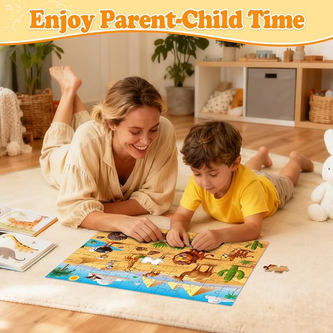 4-Pack 100 Piece Puzzles for Kids Ages 4-6 6-8 8-10 10-12, Farm Desert Polar Seaworld Kids Puzzles Ages 3-5 4-6 5-8 8-10, Learning Educational Jigsaw Puzzles 100 Pieces, Gifts for Girls Boys 15x10in