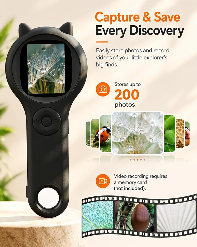 Digital Microscope for Kids School Projects, 500X Portable Microscope with 2" IPS Screen, STEM Science Tool for Kids Age 6-12 (Black)