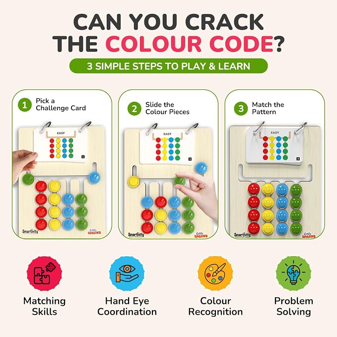Smartivity Montessori Slide Puzzle - Wooden Toy for Kids 4-8 Years | Color & Pattern Matching Learning Toy | Travel-Friendly Educational Activity | Birthday Gift for Boys & Girls