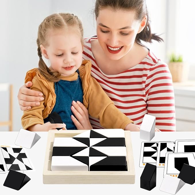 Puzzle Blocks for Kids,Education Puzzle Toy with Storage Tray,Brain Teaser with Challenges Cards 3D Logic & Spatial Thinking Tabletop Toy for Boys Girls