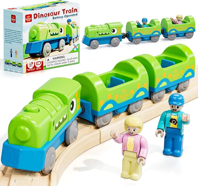 Lehoo Castle Dinosaur Battery Powered Train Toy for Toddlers | Motorized Train with 2 Figures, Compatible with Thomas, Brio & Melissa & Doug Tracks, Birthday Gift for Kids Ages 3+