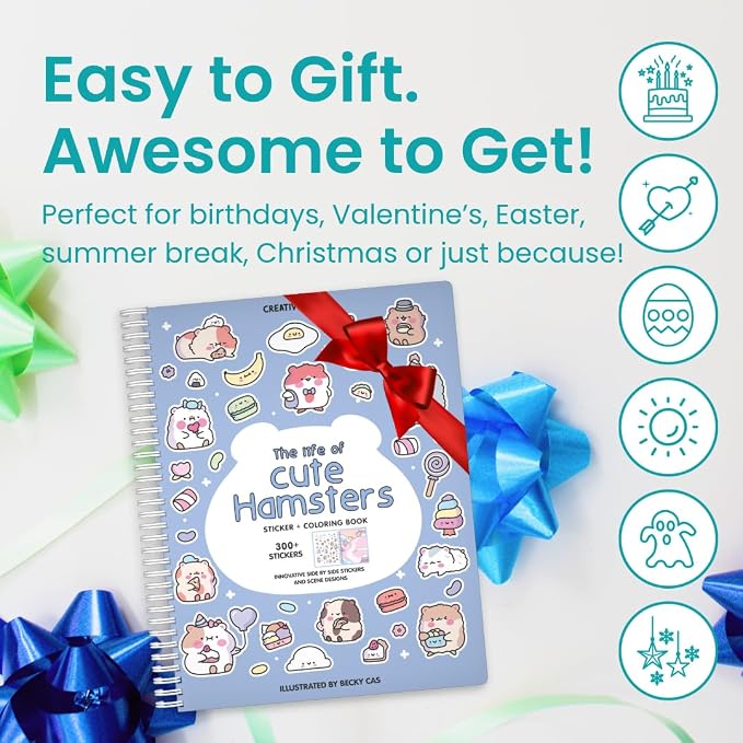 Cupkin Hamster Coloring & Sticker Activity Book | 300+ Stickers | Spiral-bound kids craft format with 8 scenes, 8 art pages, side-by-side viewing, and an easy-peel design for ages 2–8