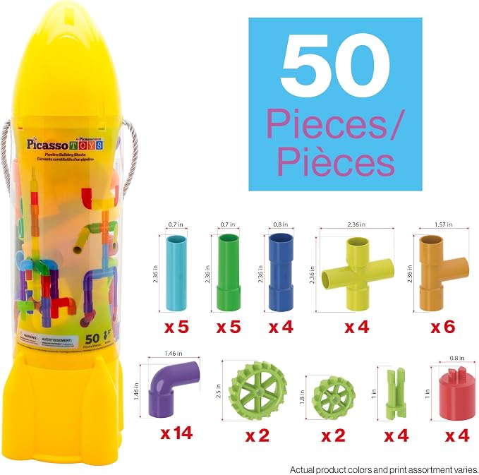 PicassoTiles Pipe Tube Construction Building Toys Stacking Toy Puzzle Game for Early Learning Montessori Playset Educational Connector Blocks Brain Development Kit Ages 3+ Toddler Boys & Girls PTT137