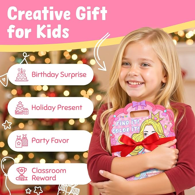 JoyCat Find & Color Paint with Water Coloring Books for Toddlers | Seek and Find Learning Activity, No Mess Princess Arts & Crafts Kids Toys Ages 3-5 & 4-8, Birthday Gifts for Boys & Girls