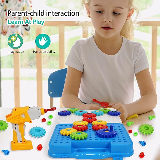 Gears toys for Kids Ages 4-8, STEM Educational Toys Gears Building Toy Set | 280PCS Electric drill toy; Engineering Building Blocks Learning Toy; Develop creativity & imagination; Gifts for Boys Girls