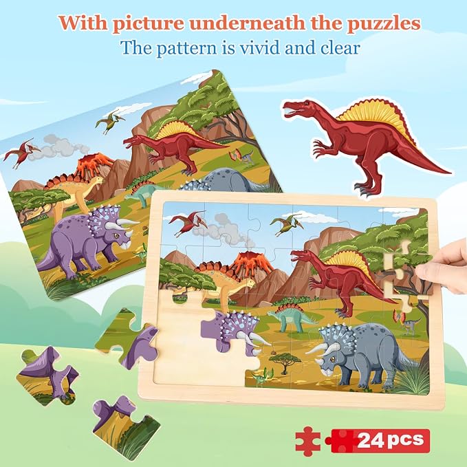 Puzzles for Kids Ages 4-6, 4 Packs 24 Piece Wooden Jigsaw Puzzle for Toddlers 3-5, Preschool Educational Toys Gifts for Boys and Girls