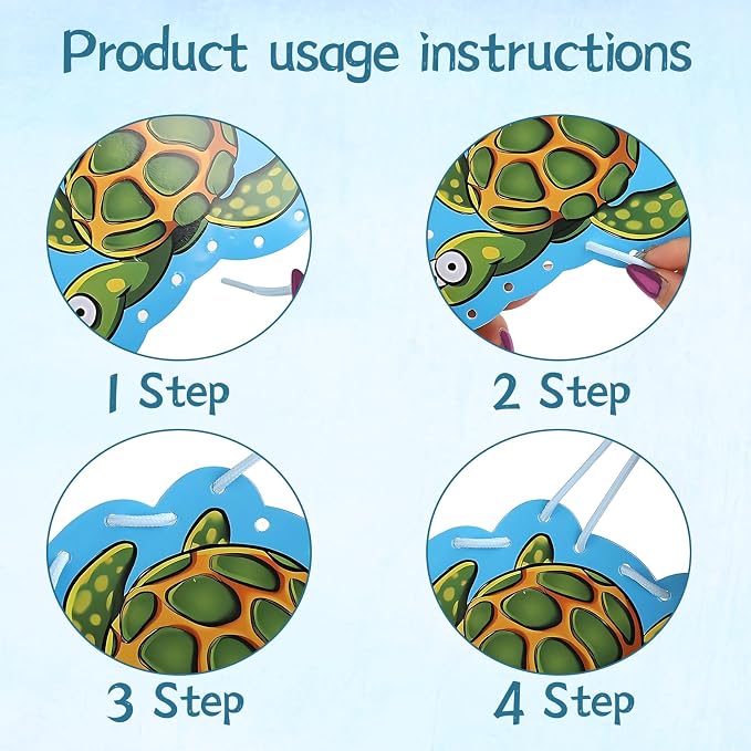 Ocean Animal Lacing Card Set for Kids, 12 Colorful Lacing Cards and Laces, Fun DIY Craft Project for Toddlers, Preschoolers, Perfect for Home and Classroom Activities, Ocean-Themed Design