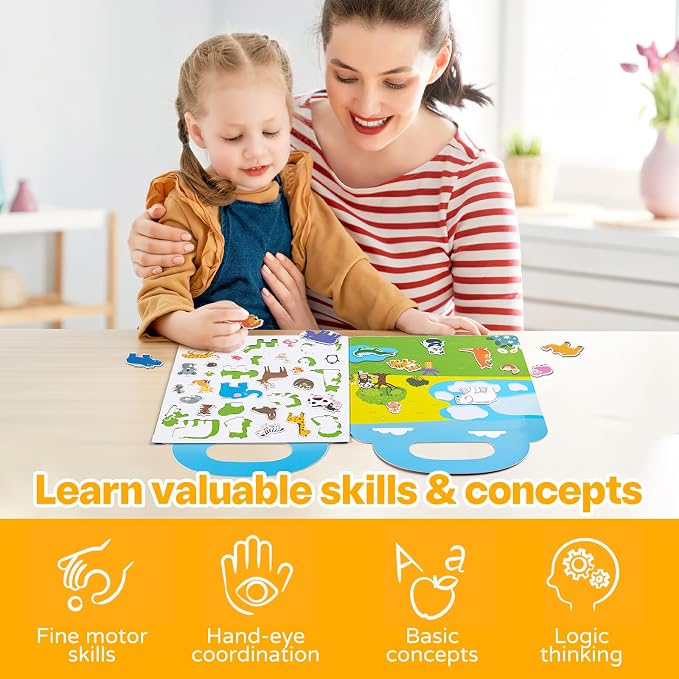 Magnetic Portable Playboard Ocean Animal Reusable Sticker Book for Toddler, Refrigerator Magnet Educational Learning Toys Travel Stickers Activity Books for Kids Girls Boys Age 3+ Birthday Gifts