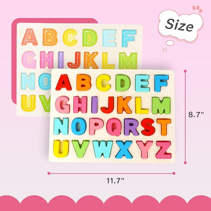 Amor Present ABC Wooden Alphabet Puzzle Board for Toddlers | Preschool Learning Toy, Educational Montessori, Letters Game