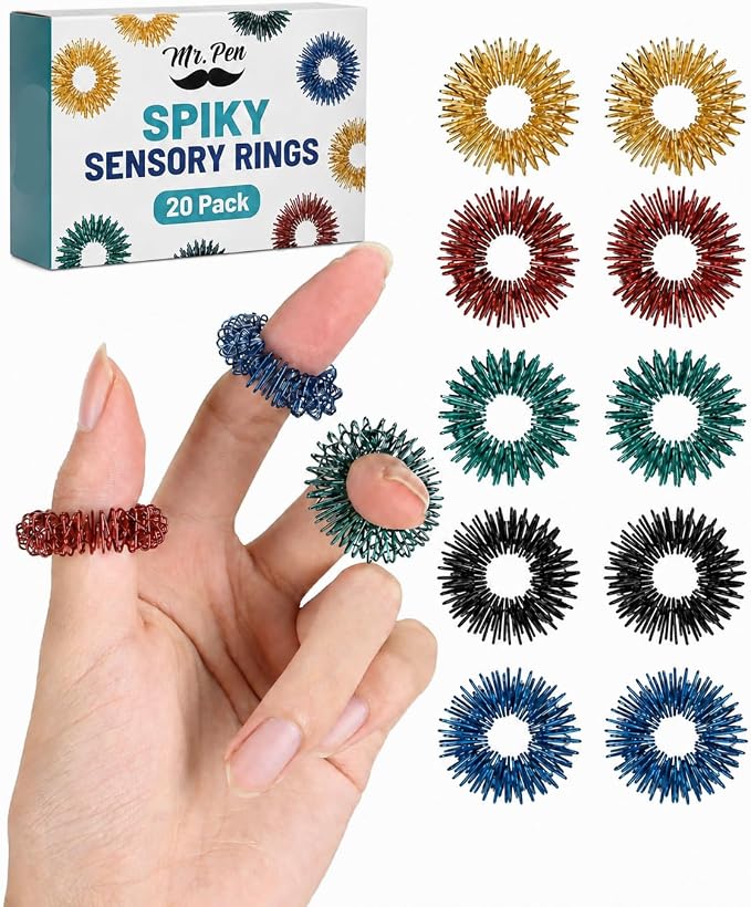 Mr. Pen- Spiky Sensory Rings, 20 Pack, Jewel Tones | Stress Relief Fidget Sensory Toys, Fidget Ring for Anxiety, Massager, Individuals with BFRB, ADHD and Attention Disorder