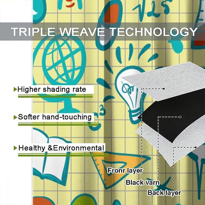 Science Physics Curtains, Abstract Math Chemistry Curtain Scientist Graffiti Print Window Treatments for Kids Teens Bedroom Living Room Set 2 Panels,84x84 Inches