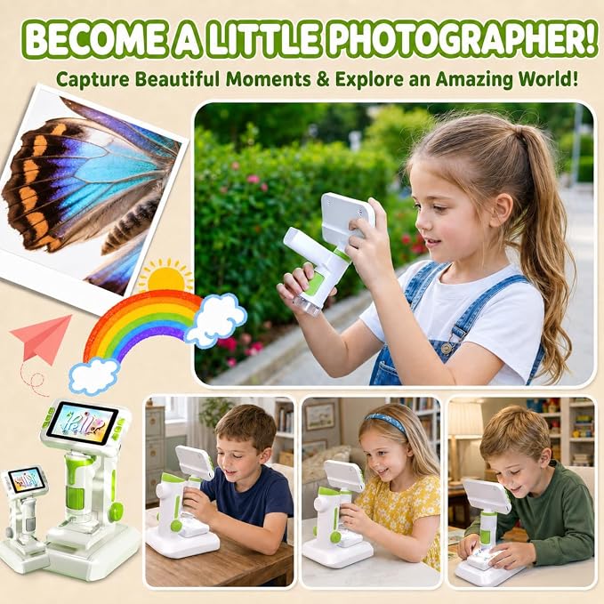 1600X Microscope for Kids, 4K 4.0" Digital Screen Kids Microscopes with Slides Kit, Handheld Microscope, Science Kits for Kids, STEM Toys for Christmas Birthday Gifts for 3-14 Girls Boys Child (Green)