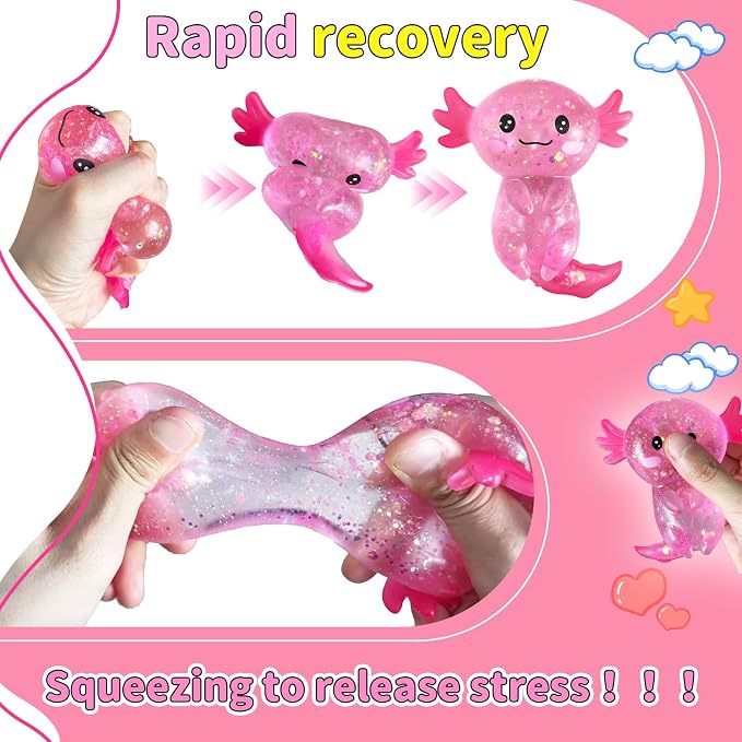 2 Pcs Axolotl Squishy Stress Relief Toy, Stretchy Axolotls Stress Soft Squeeze Sensory Fidget Toys for Kids Adults, Cute Axolotls Squishies Party Favors Classroom (BluePink)
