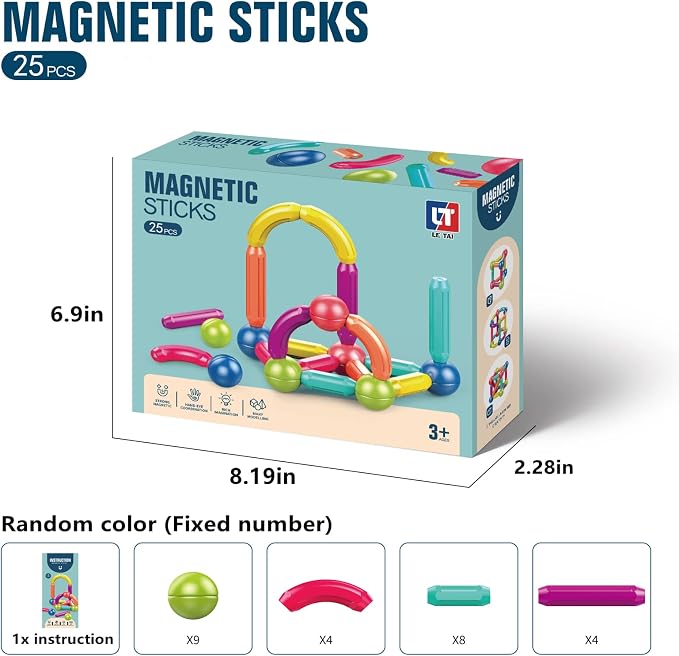 Ferthor Fun Learning Boys Girls Toys Age 4-5,Magnetic Blocks Magnet Toys for Toddlers 1-3,Magnetic Balls and Rods Set Educational Magnet Building Blocks,Kids Toys for 3+ Year Old Gifts(25pcs)