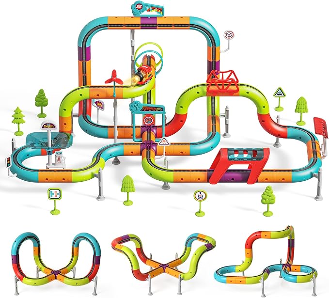 3D Electric Train Set for Kids, Gravity-Defying Track Building Toy with Lights & Sounds, Train Toy for 5 Year Old Boys