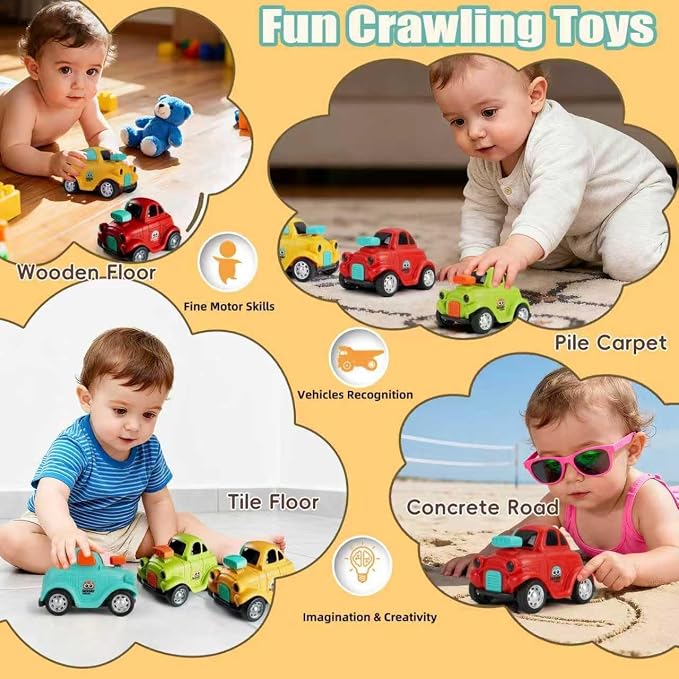Inertial Push and Go Cartoon Car Toys for Toddlers Baby | Friction Powered Race Vehicles for Kids, 1st Birthday Gift for Boy Girl