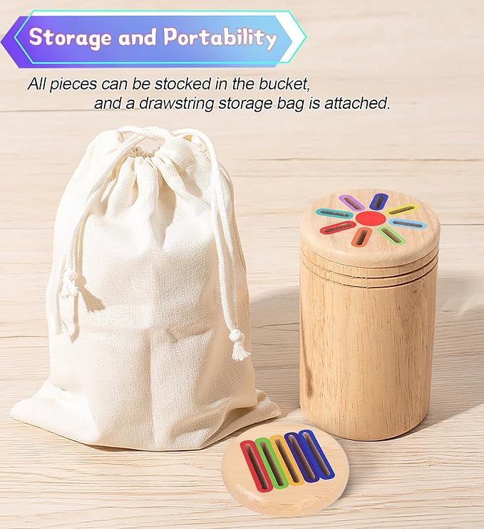 Montessori Toys for Toddlers,Wooden Learning Color Shape Sorting Toy for Baby,2-in-1 Wood Stick Coin Educational Fine Motor Developmental Sensory Matching Games, Girl for Boy Child Gifts