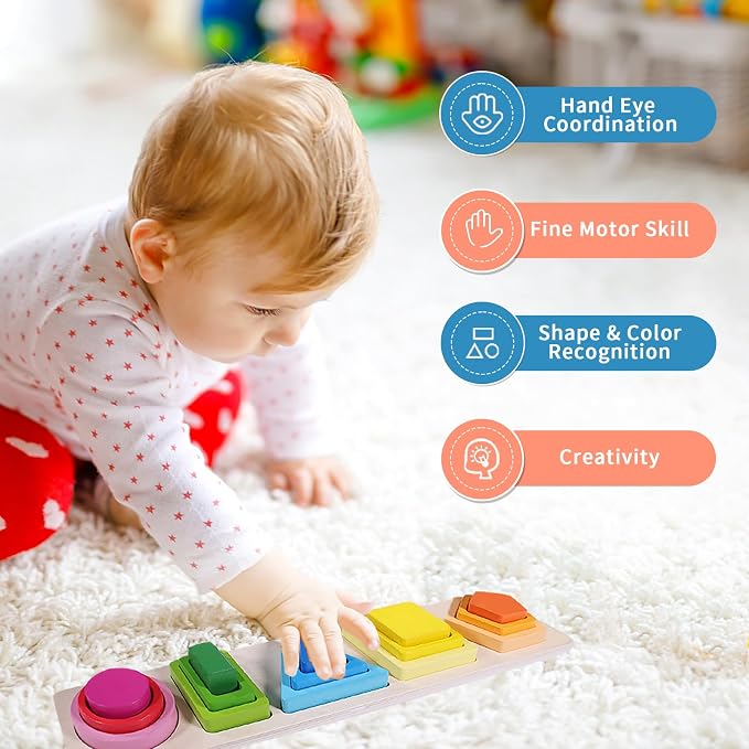 Montessori Toys for 1 Year Old, Stacking Toys Shape Sorter for Toddlers 1-3 | Color Sorting Toddler Educational Toys, Preschool Learning Activities, Christmas Birthday Gift for 1 2 3 Year Old Boys Girls