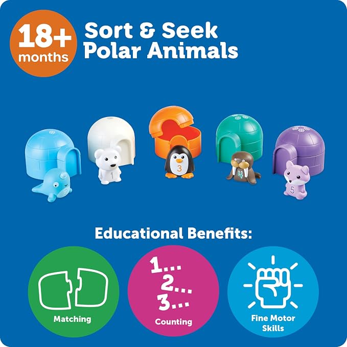 Learning Resources Sort & Seek Polar Animals - 15 Pieces, Age 18+ Months Toddler Learning Activities, Educational Toys, Educational Toy Set Color, Teaching Toys