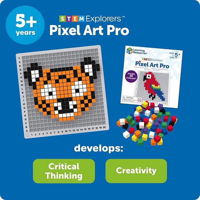 Learning Resources STEM Explorers Pixel Art Pro | STEM Activities for Kids, Math Manipulatives, Educational Kids Toys, Pattern Blocks Art Game, Coding Brain Games