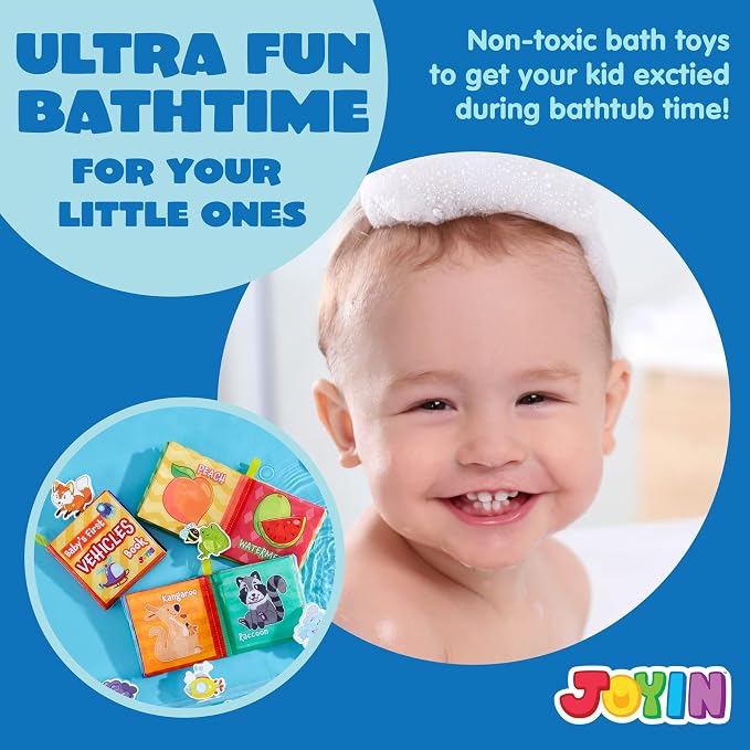 JOYIN 12 Pcs Bath Books, Nontoxic Fabric Soft Crinkly Cloth Books, Waterproof, Bathtub Pool and Early Education First Toys for Infant Newborn Baby Toddlers Kids Birthday Easter Gifts