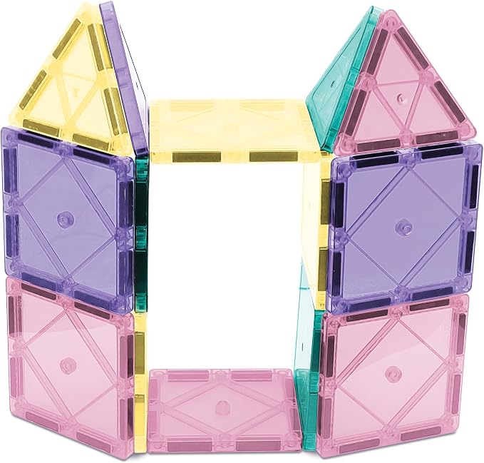 CreateOn Crayola Magnetic Tiles, Building Set for Kids, Magnetic Building Toys for Kids, STEM Travel, Easter Basket Gift for Boys and Girls Ages 3+, 14-Piece Set (Pastel)