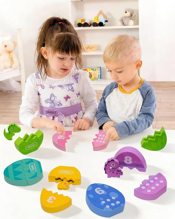 Montessori Learning Toys for Toddlers, Wooden Number Counting Dinosaur Toys | toddler educational toys, color recognition & number counting, fine motor sorting toy, Christmas birthday Gift for boys girls