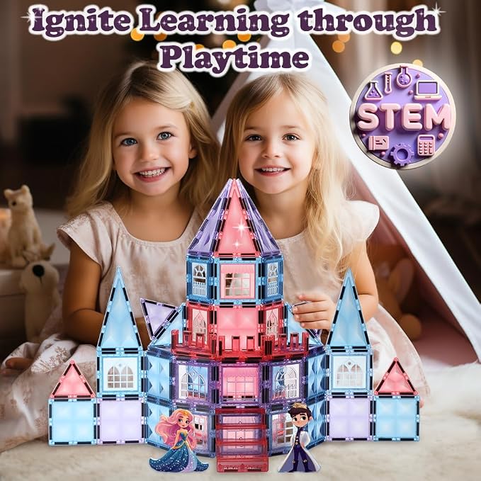 Little Pi Frozen Magnetic Tiles 3 Year Old Girl Gifts 5 Year Old 4 Year Old Girl Birthday Gifts Princess Toys Magnet Tiles Building Blocks Castle Age 3 4 5 6 7 8